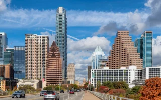 Austin Downtown Skyline in autumn sunny day in Austin, USA – Austin, cheap car insurance in Texas