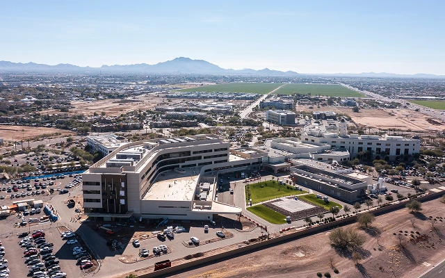 Aerial view of downtown Gilbert, Arizona, United States – Gilbert, cheap car insurance in Arizona.