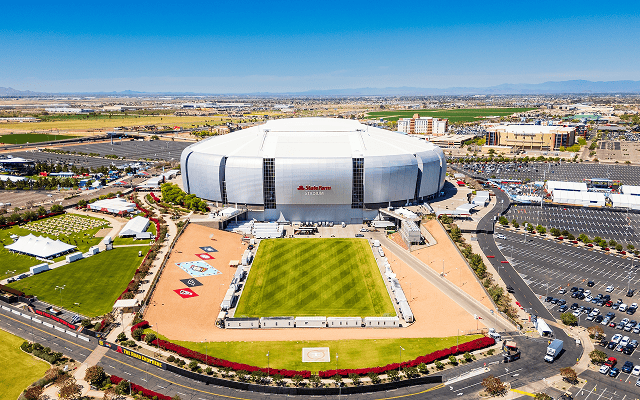 Glendale, AZ - April 7, 2024: State Farm Stadium is a multi-purpose retractable roof stadium in Glendale, Arizona, near Phoenix. It is home of the Arizona Cardinals of the National Football League – Glendale, cheap car insurance in Arizona